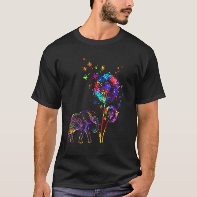 Elephant Dandelion Flower Elephant Watercolor T Shirt (Framsida)