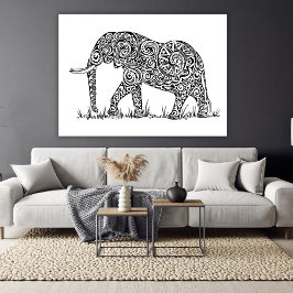 Elephant Design Black & White Canvastryck
