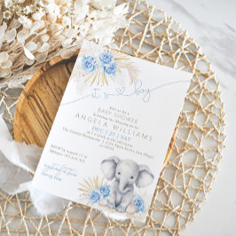 Elephant Det är en pojk Safari Boho Blommigt Baby  Inbjudningar