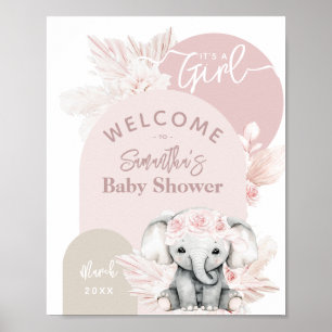 Elephant, det är en tjej Boho Blommigt Rosa Baby S Poster