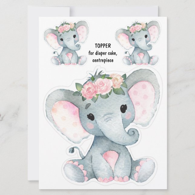 Elephant Diaper Cake Topper, Centerpart decor Inbjudningar (Framsida)