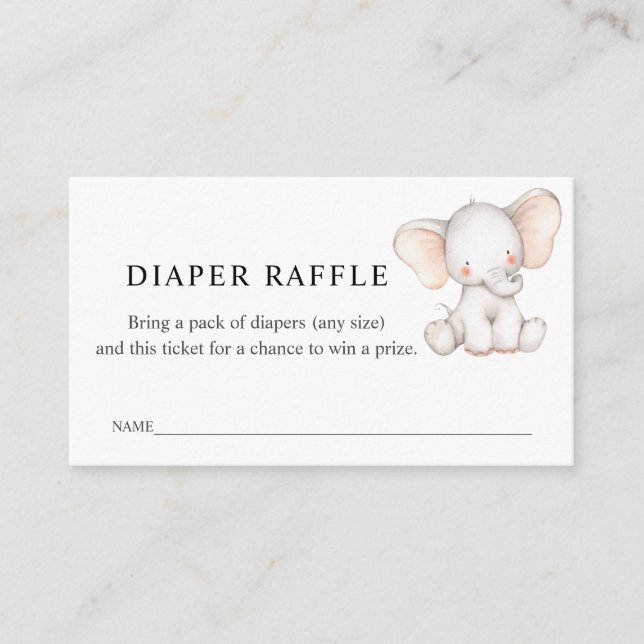 Elephant Diaper Raffle Biljett for Baby Shower Tilläggskort (Framsida)