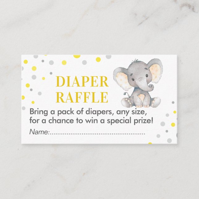 Elephant Diaper Raffle Biljett Gult Baby Shower Tilläggskort (Framsida)