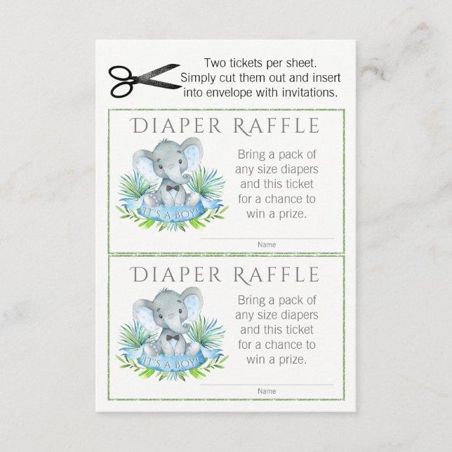 Elephant Diaper Raffle Biljett Tilläggskort (Framsida)