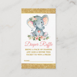 Elephant Diaper Raffle Rosa Baby Shower Glitter Tilläggskort