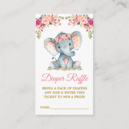 Elephant Diaper Raffle Rosa Blommigt Baby Shower Tilläggskort