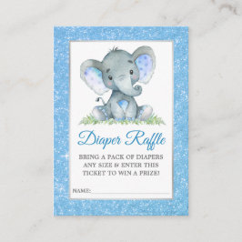 Elephant Diaper Raffle Shower Blue Glitter Tilläggskort