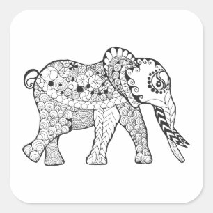 Elephant Doodle Fyrkantigt Klistermärke