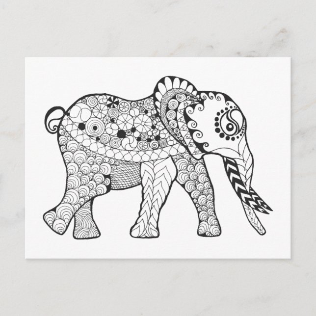 Elephant Doodle Vykort (Framsida)