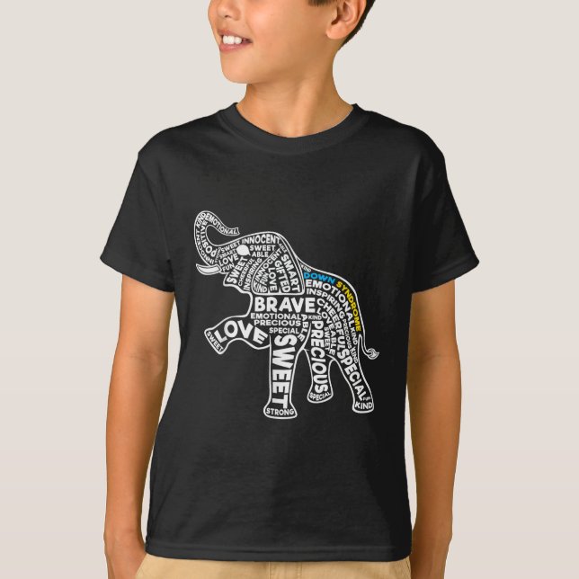Elephant Down Syndrome Day Sensitivization Motivat T Shirt (Framsida)