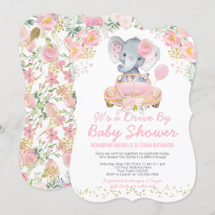 Elephant Drive by Baby Shower Parad Inbjudningar