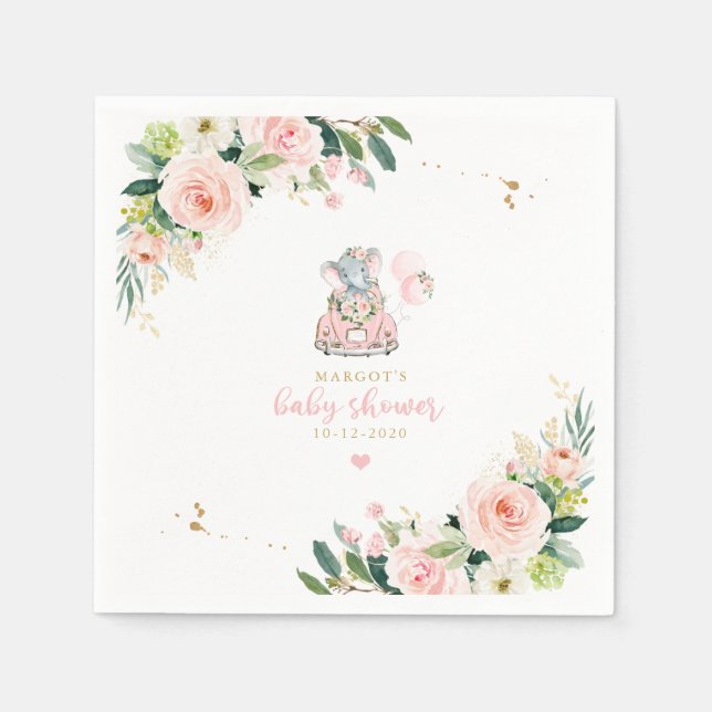 Elephant Drive by Baby Shower Rosa ros Pappersservett (Framsidan)