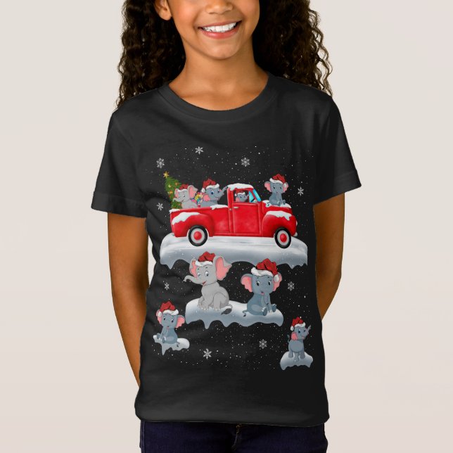 Elephant Driving Julgran Red Lastbil Elephant T Shirt (Framsida)