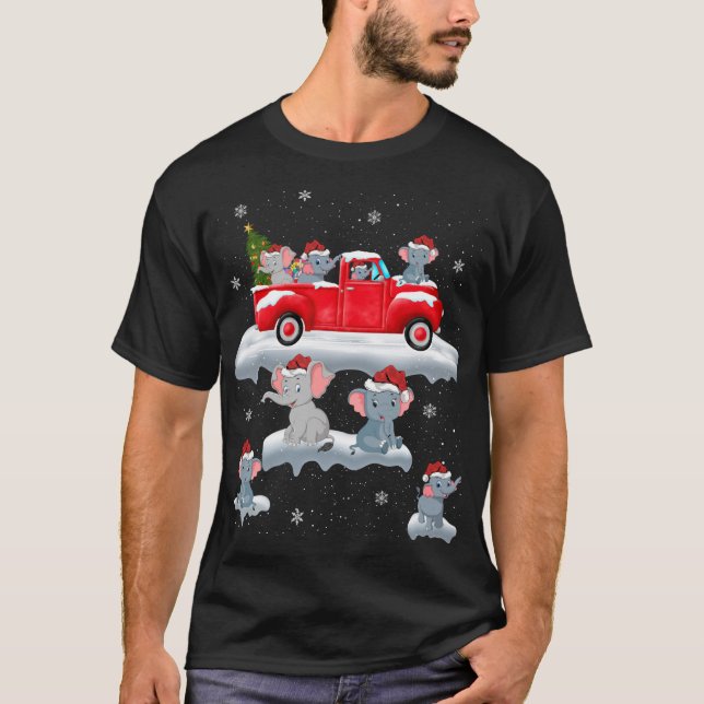 Elephant Driving Julgran Red Lastbil Elephant T Shirt (Framsida)