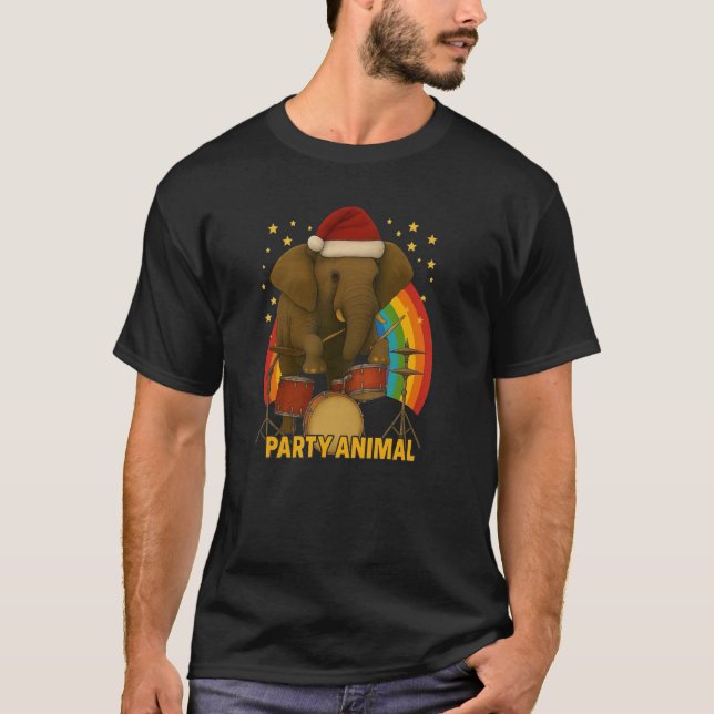 Elephant Drummer PARTY ANIMAL Rainbow Edition T Shirt (Framsida)