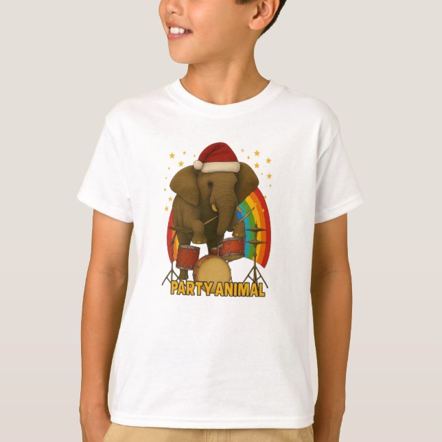 Elephant Drummer Rainbow Edition-barn T Shirt (Framsida)