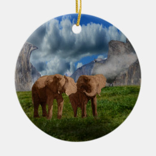 Elephant Duo Oil Paint, Ceramic Ornament