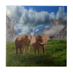 Elephant Duo Oil Paint, Ceramic Tile Kakelplatta