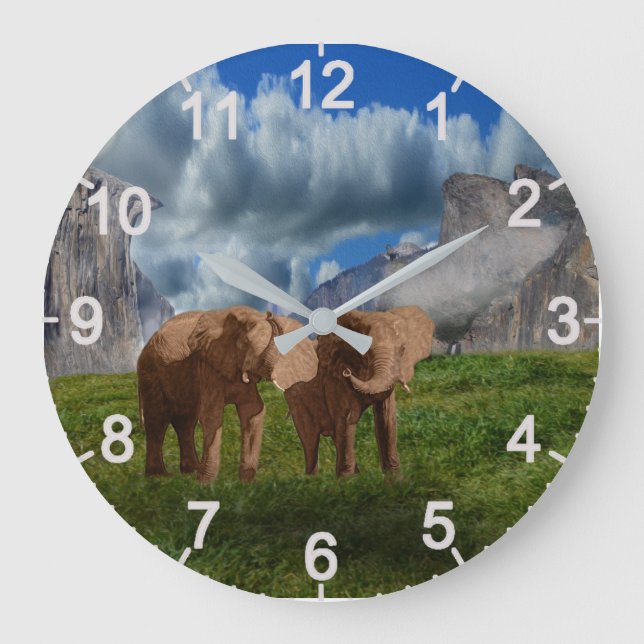 Elephant Duo Oil Paint, Lge Wall Clock Stor Klocka (Framsida)