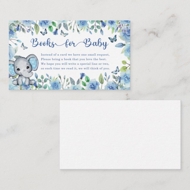 Elephant Dusty Blue Ro Baby Shower Bokar F Baby Tilläggskort (Fram/baksida)