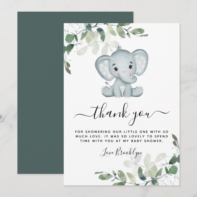Elephant Eucalyptus Baby Shower Tack Kort (Fram/baksida)