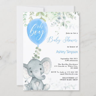 Elephant eucalyptus ballong Oh Boy Baby dusch Inbjudningar