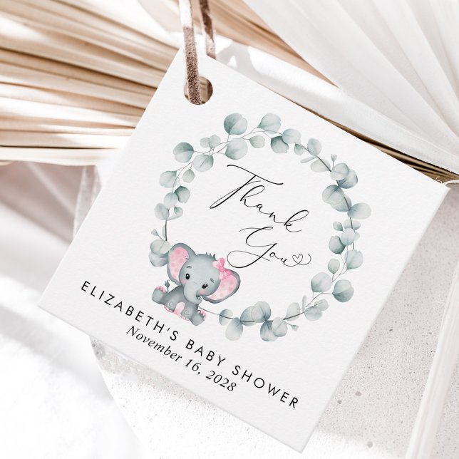 Elephant Eucalyptus Flicka Shower Tack Gåvor Etiketter (Skapare uppladdad)