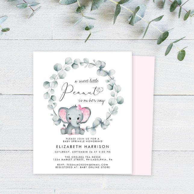 Elephant Eucalyptus Girl Baby Sprinkle-inbjudan (Skapare uppladdad)