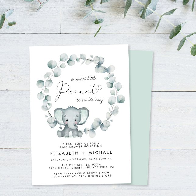 Elephant Eucalyptus Par Baby Shower Inbjudningar (Skapare uppladdad)