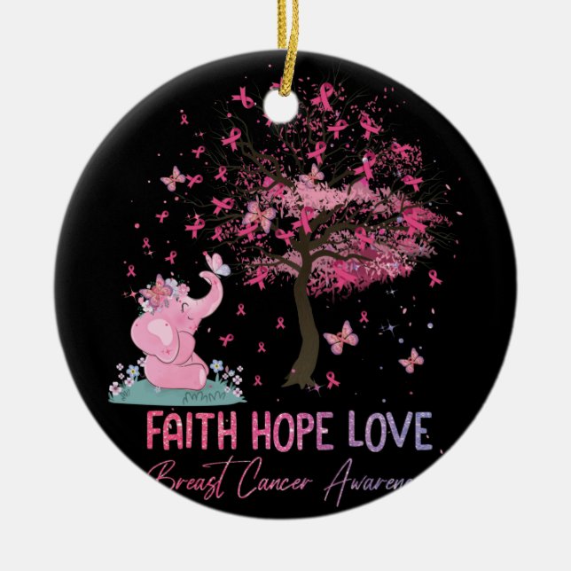 Elephant Faith Hope Kärlek Breast Cancer Awareness Julgransprydnad Keramik (Framsidan)