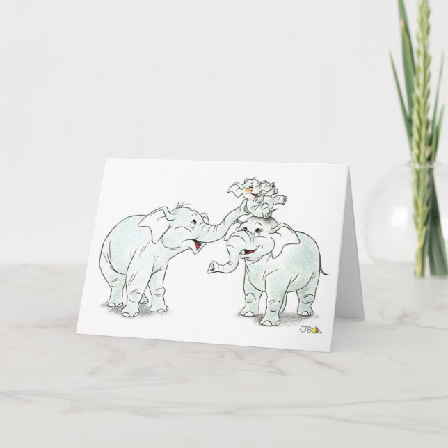 Elephant-familjen hälsning kort (Framsida)