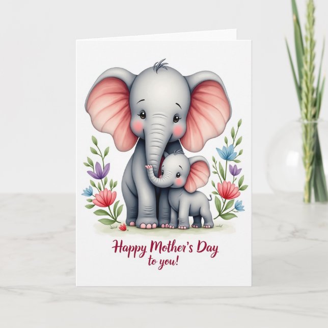 Elephant Family Floral Pattern Card Kort (Framsida)