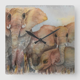 ELEPHANT FAMILY FYRKANTIG KLOCKA