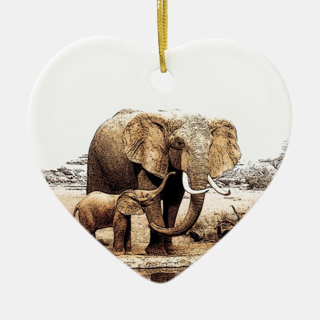 Elephant Family Julgransprydnad Keramik (Framsidan)