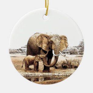 Elephant Family Julgransprydnad Keramik