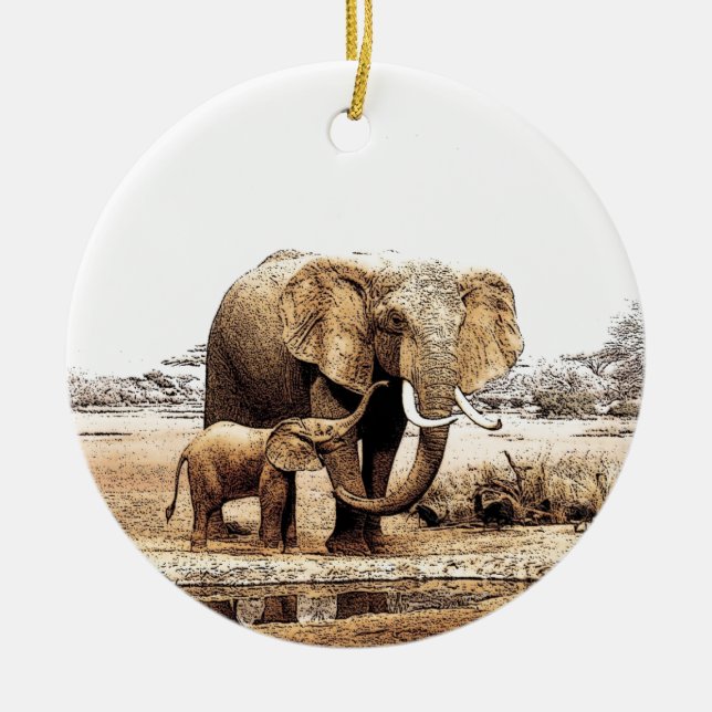 Elephant Family Julgransprydnad Keramik (Framsidan)