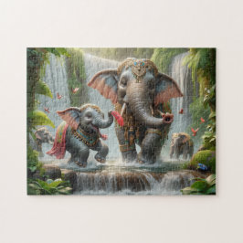 Elephant Family Jungle Waterfall Happy Time Pussel
