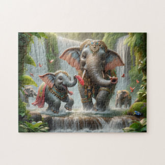 Elephant Family Jungle Waterfall Happy Time Pussel