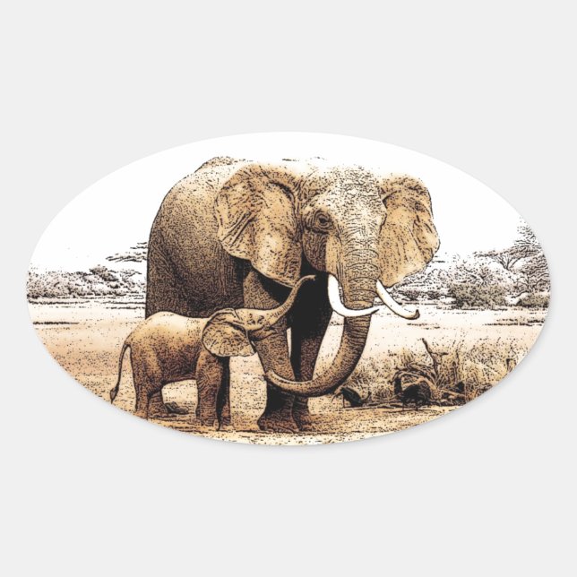 Elephant Family Ovalt Klistermärke (Framsida)
