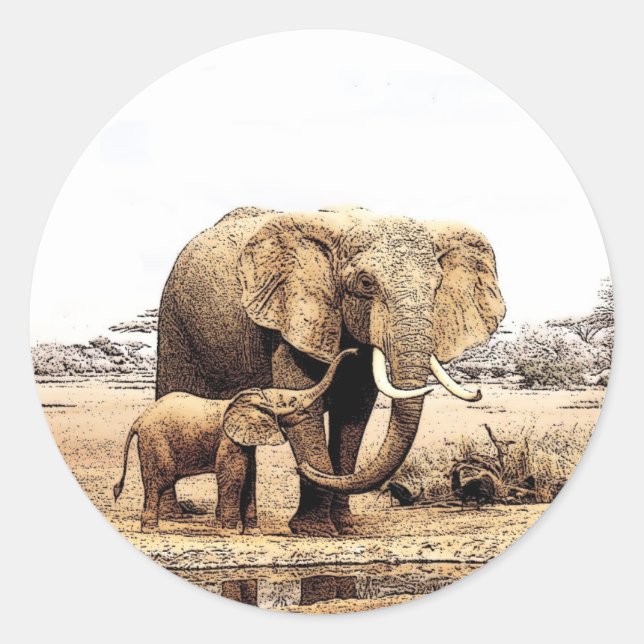 Elephant Family Runt Klistermärke (Framsida)