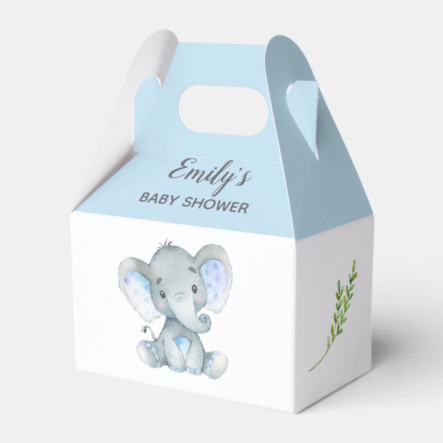 Elephant Favor Box (Boy Baby Shower/Birthday) Presentaskar (Framsidan Sidan)