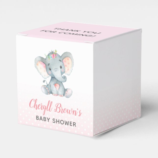 Elephant Favor Box - Girl Baby Shower Rosa Presentaskar (Framsidan Sidan)