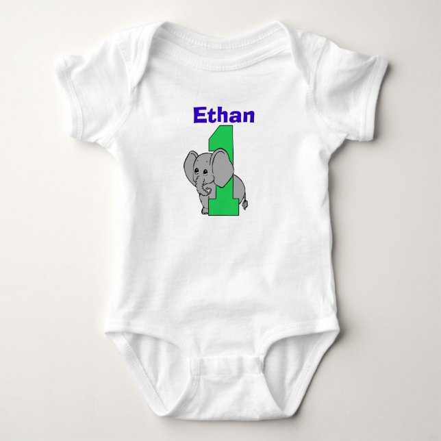 Elephant First Birthday Boy Shirt Tee Shirt (Framsida)
