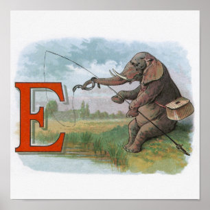 Elephant Fishman Fiske Illustration Poster