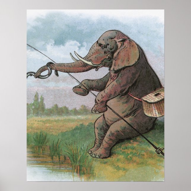 Elephant Fishman Fiske Illustration Poster (Framsidan)