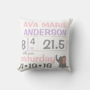 Elephant Flicka Announcement Dekorativ kudde