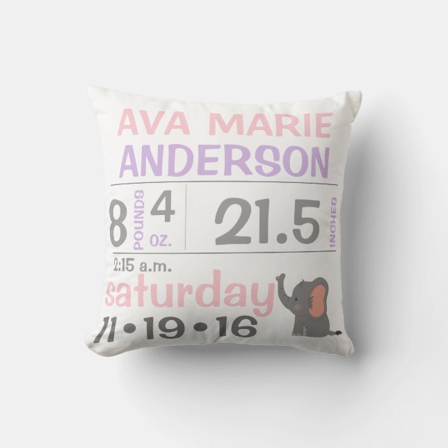 Elephant Flicka Announcement Dekorativ kudde (Framsida)