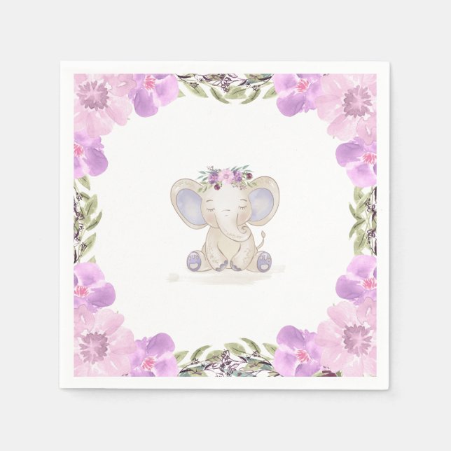 Elephant Flicka Baby Shower Pappersservett (Framsidan)