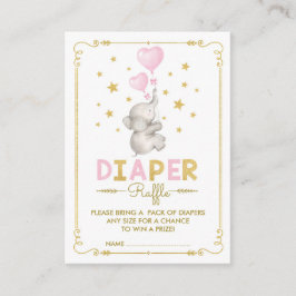 Elephant Flicka Diaper Raffle Rosa Guld Stars Tilläggskort