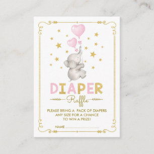 Elephant Flicka Diaper Raffle Rosa Guld Stars Tilläggskort